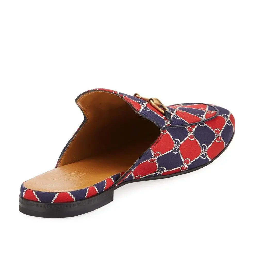 NIB Gucci Princetown Rhombus Chain-Print Horsebit Mules Size 5.5EU/6.5US $790.00